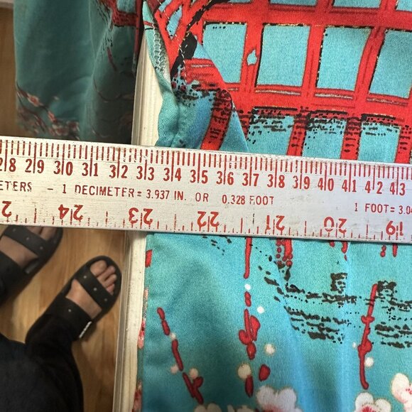 Kyoto Kimono Robe Cherry Blossom & Pagoda Print One Size Cotton Japan Teal - Picture 8 of 8